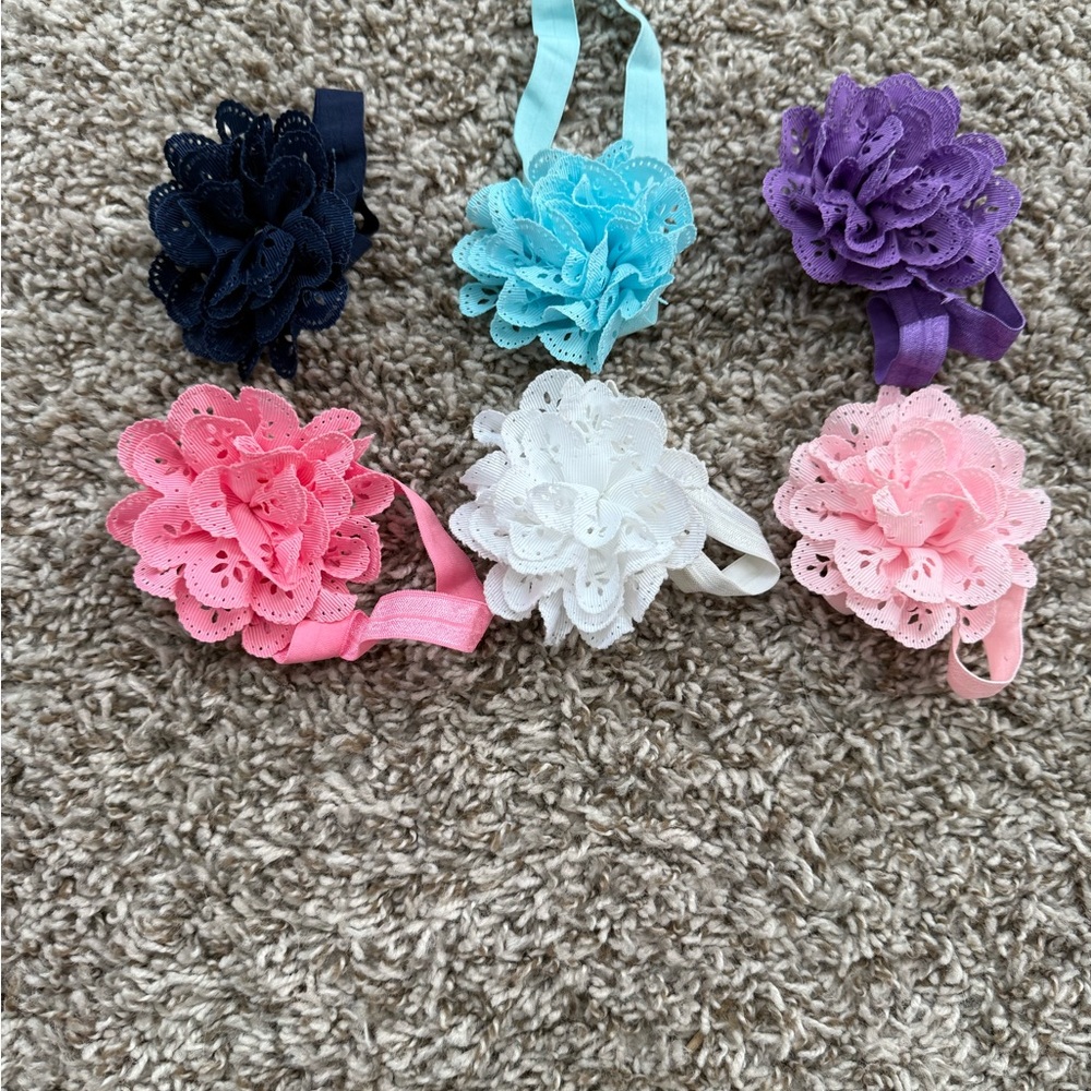 Floral Lace Kids Headbands Set - Pink, Blue, Purple, White, Navy